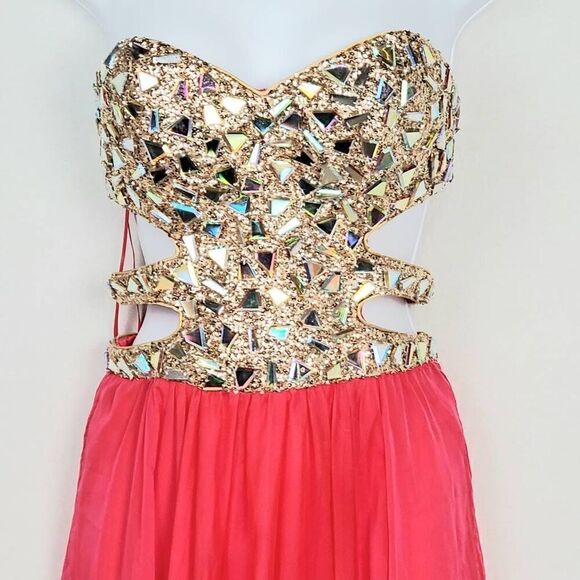 La Femme Size 2 Embellished Cut Out Dress - Picture 2 of 11